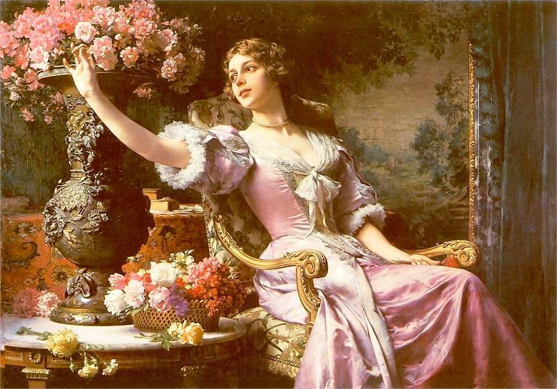 Wladyslaw Czachorski A lady in a lilac dress with flowers Norge oil painting art